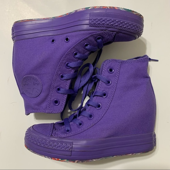 Women's Converse Chuck Taylor Purple Platform Wedge 542432C Size 6 - Picture 3 of 11